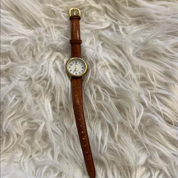 SOLD- Timex Gold Case Watch with Brown Leather Band - Picture 2 of 5